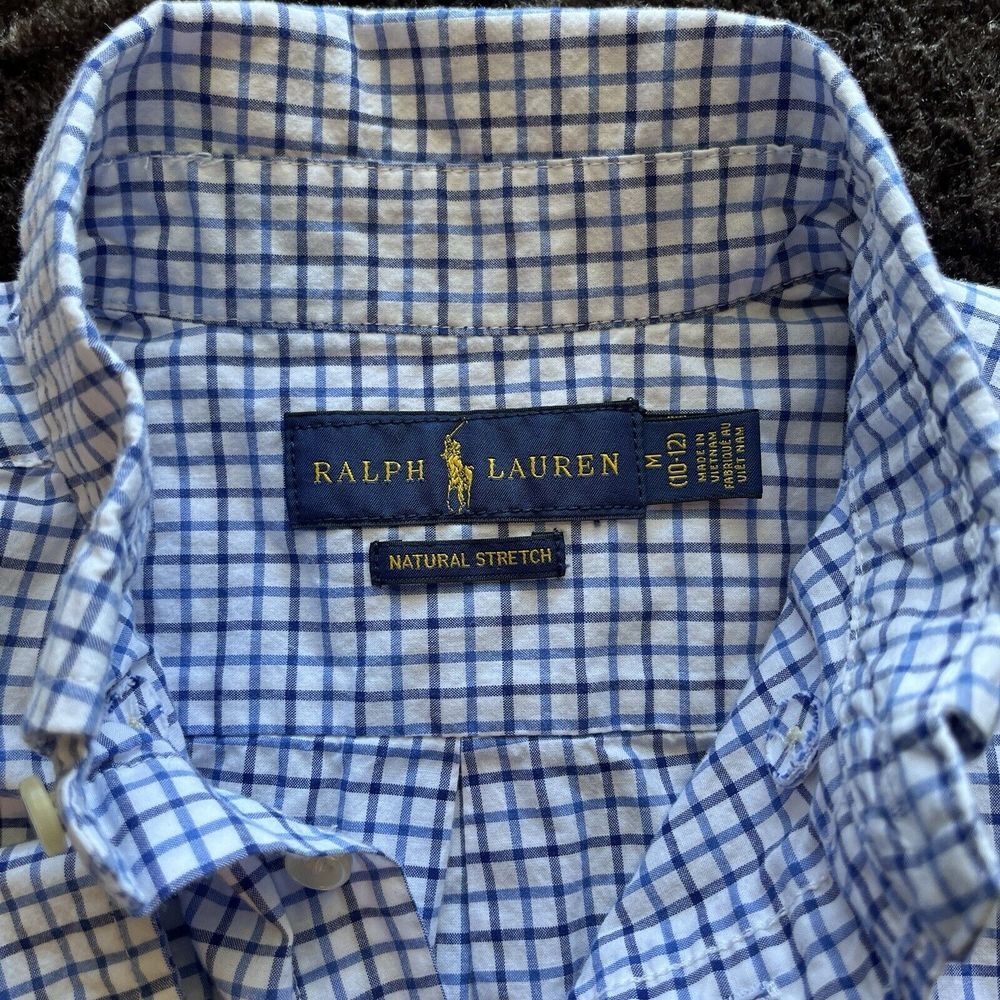Ralph Lauren Boys‎ Long Sleeve Medium 10-12 Blue Check Button-Down Shirt - Picture 4 of 7